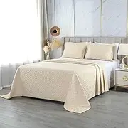 Oversized King Bedspreads 128x120 for Extra Large/Tall California King/King Bed Quilted Lightweight Coverlet Set 1 Quilt 2 Pillow Shams Beige