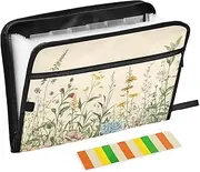 Quteprint 13 Pockets Expanding File Folder with Zipper Closure, Vintage Flower Herbs Accordion File Folder with Sticky Labels, Letter Size A4 Papers Expandable File Document Organizer