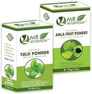MR Ayurveda 100% Natural Amla Powder & Tulsi Powder - Combo Pack (100 Grams Each)