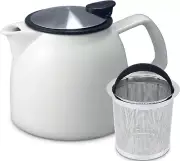FORLIFE Bell Ceramic Teapot with Basket Infuser, 26-Ounce/770ml, White