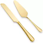 DUMING-IN Wedding Cake Knife and Server Set, Gold Stainless Steel Cake Pie Servi
