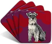 Leslie Gerry Schnauzer Coaster Set by Artist - Set of 4 - Non-Slip - Cork-Backed - Dog Coaster Set