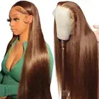 Chocolate Brown Lace Front Wig Human Hair Pre Plucked, 13x6 Straight Frontal ...