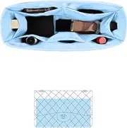 KINGS IN BAG Bag Divider Organizer, Insert Bag Organizer Compatible with Chanel Jumbo Flap, Silky Tote Bag Organizer, for Women Bags, 8 Pockets Capacity (Celeste, CF Jumbo)