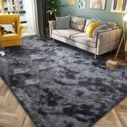 Fluffy Area Rug for Bedroom - Soft Shaggy Carpet, Anti-Slip - Home Decor (Black Grey)
