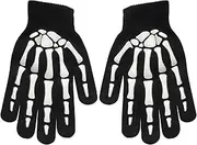 [Generic] Stretch Knit Skeleton Warm Gloves - Halloween Black and White Skull Gloves, Full Finger Halloween Skeleton Gloves for Adults for Halloween, Cosplay, Events, Skeleton Claw, Siehe Beschreibung