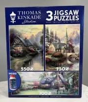 Thomas Kinkade Studio Jigsaw 3 Jigsaw Puzzles + Puzzle Glue NEW