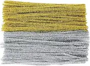 Bright Ideas Pipe Cleaners for Craft, 100 Long Tinsel Assorted 300mm x 6mm, Multi Colour Pipe Cleaners, Arts & Craft, x 50 Gold and x 50 Silver Bright and Bold Tinsel Cleaners for Crafting