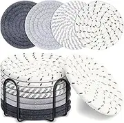 Coasters, 8 Pack Coaster, for Drinks, Beer, Coffee, Cotton Woven Absorbent Coaster with Metal Holder, Coaster Set 4 - Color Cup Coasters, Living Room Decor, Suitable for Family Travel (Multi-Color 2)