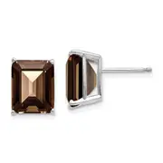 14k White Gold 10x8mm Emerald Smok Yellow Gold Quartz Earrings