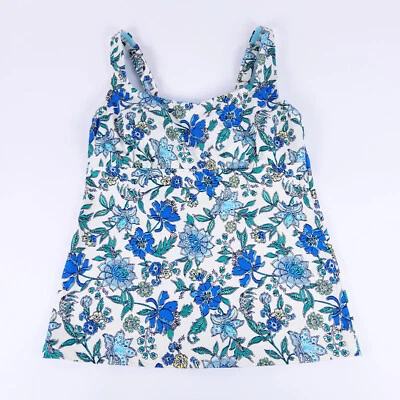 New Lands' End D-Cup Square Neck Underwire Tankini Top 522603 Ivory Lotus Floral