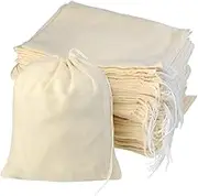 Cotton Drawstring Bags, Reusable Muslin Bag Natural Cotton Bags with Drawstring Produce Bags Bulk Gift Bag Jewelry Pouch for Party Wedding Home Storage, Natural Color (6 x 7.9 inches)