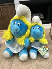 (2) 1981 Wallace Berrie & Co Smurfette Plush Bean Toy Vintage Smurfs