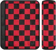 Buffalo Plaid Check Black Red 2 Pack car seat Strap Pads, Protects Your Neck and Shoulders, Padded seat Belt Cover for Van Airplane Truck 10x7.7 in forro para cinturon de seguridad