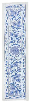 20x71 in Light Blue Embroidered Table Runner. Cotton Wall Hanging. Wall Decor