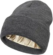 [Generic] Yourbro Silk Lined Winter Knitted Hats Beanies Satin Lined Knit Beanie hat Cap with Satin Lined, Black, Blue, Wine Red , Fuschia, Camel