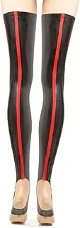 [MCWJ] Long Latex Stockings Open Toe and Heel Rubber Trim Top Thigh High Stockings, Black and Purple, S