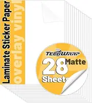 TECKWRAP Self Adhesive Laminating Sheets Clear Sticker Paper for Inkjet Printer Clear Overlay Vinyl Photo Paper for Printable Vinyl Lamination Sheets 8.26" x 11.69" A4 Size 28 sheets/Pack, Matte