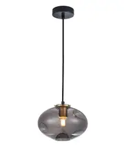 Dimpled Smoke Glass Brass Oval Pendant Light