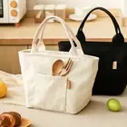 Canvas Picnic Bag Zippered Tote Durable Insulated Lunch Bag Office