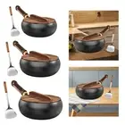 Wok Pan with Wooden Lid Flat Bottom Frying Pan for Restaurant Home Kitchen
