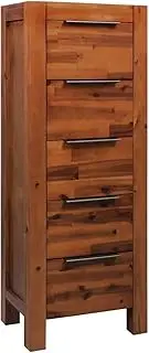 [vidaXL] Solid Acacia Wood Tall Chest of Drawers - Brown Lacquered Highboard with 5 Drawers for Bedroom, Living Room, Office Storage 45x32x115cm