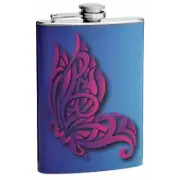 Pink Butterfly 8 oz Hip Flask