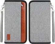 [Celesterra] RFID Travel Passport Holder for Family - Large, Wallet Holder for Family Men Women, Lightweight Portable Travel Document Organizer Passport Card Cover with Zipper Pocket (Grey)