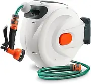 Retractable Garden Hose Reel,20M Garden Hose Reel Wall Wounted,Self-Locking System/Auto Rewind/Wall loumted/180°Swivel Bracket/Multi-Function Spray Nozzle for Garden Lawn Garage Watering