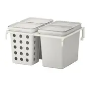 HÅLLBAR waste sorting solution, for METOD kitchen drawer ventilated/light grey, 42 l