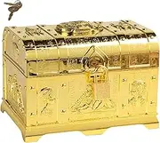 Treasure Chest Box for Kids Pirate Treasure Chest Decorating Props Mini with Lock Storage for Birthday Halloween Classroom, Gold