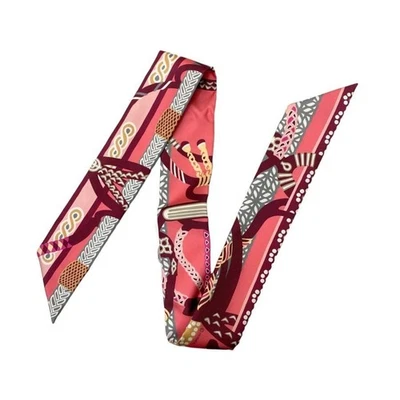 HERMES Silk Scarf Twilly Fantasy of Stirrups Pink Beige