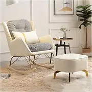 Rocking Glider Chair for Nursery Accent Chairs with Lumbar Pillow and Ottoman,Modern Indoor Baby Nursing Glider Rocker Chair Comfy Nursing Armchair(Color:White)