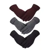 Nevenka 3 Pairs Women Winter Gloves Warm Touchscreen Windproof Gloves-BlackGrayBrown