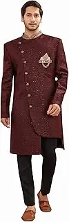 [Shreyanvi] Indian Designer Wedding Festive Wear Men's Jacquard Fabric Indo-Western Sherwani Pajama Set