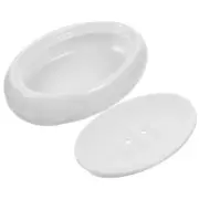 Oval Ceramic Soap Dish Self Draining Bathroom Holder Decorative Tray