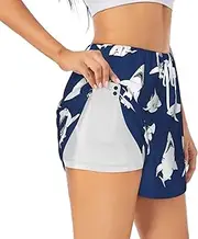 [FSCEV] Various Sea Fish Pattern Women's Athletic Shorts Summer Daily Leisure Loose Drawstring with Liner