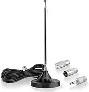 Eightwood FM Radio Antenna Digital Indoor Telescopic Antenna FM UKW Radio Antenna 75 Ohm with Magnetic Base Extension Cable for DAB+ Radio FM Radio Tuner Stereo AV HiFi Receiver Sony Pioneer Bose