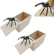 2pcs Spider Scare Prank Box, Spider in A Box Prank,Soft Rubber Spider Prank, Fun Joke Scarebox Toy Handmade Wooden Box Prank Spider for Halloween Parties April Fool's Day