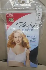 Playtex 18 Hour Front Close Bra Size 46D WIREFREE Black Syle 1107