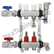 2-Branch PEX Radiant Floor Heating Manifold Set - Stainless Steel, for 1/2” PEX