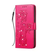 For Xiaomi Redmi Note 7 Diamond Encrusted Pressed Printing Cat and Tiger Pattern Horizontal Flip PU Leather Case with Holder & Card Slots & Wallet(Rose Red)