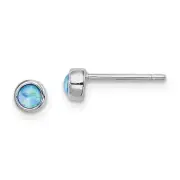 Sterling Silver Polished 4mm Created Opal Round Stud Earrings