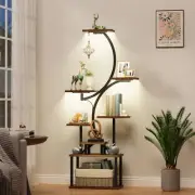 Display Shelf with LED Lights, Corner Shelf Stand, 62" Tall Bookshelf, 8-Tier
