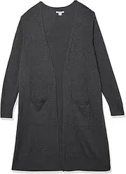[Amazon Essentials] Women's Lightweight Longer Length Cardigan Sweater (Available in Plus Size), Charcoal Heather, 1X