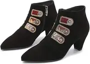[UGG NOCK] Womens Boots Ladies Pointed Toe Zipper Lower Heel Snow Boots Australian Premium Wool Lining Embroidery Shoes