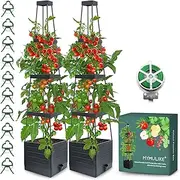 MYMULIKE 2 Pack Raised Garden Bed Planter Box with Trellis, 58” Tomato Cage Planter Raised Garden Bed with Trellis for Climbing Vegetables Plants Tomato Cage w/Self-Watering, Indoor Outdoor Use