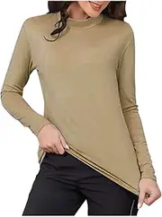 [Generic] Womens Base Layer Shirt Solid Color Casual Elastic Undershirt Warm Top Long Sleeve Turtleneck Blouse Thermal Underwear Tops for Women
