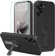 Case for ASUS Zenfone 10 / Zenfone 9 Phone Case with Glass Screen Protector, 360° Rotatable Folding hidden Kickstand/Stand Silicone TPU Protective Cover Case for ASUS Zenfone 9 Zenfone 10 - Black