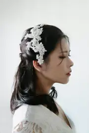 Crystal Encrusted Snow Blossom Hairpiece w. Freshwater Pearls | Handmade